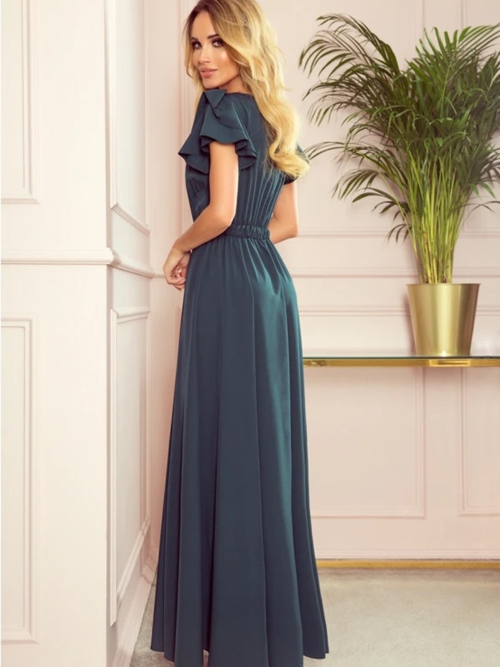 Numoco Elegant V-Neck Ruffle Sleeve Maxi Dress - Picture 2 of 8